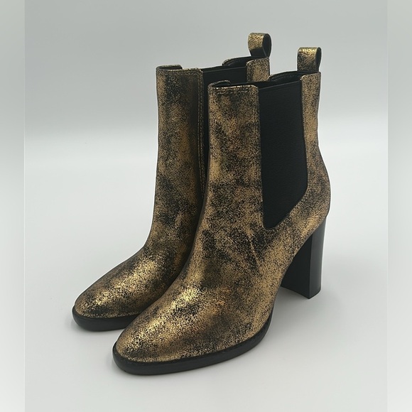 Lauren Ralph Lauren Mylah Gold Distressed Leather Ankle Boots 7B New With Box - Picture 5 of 10